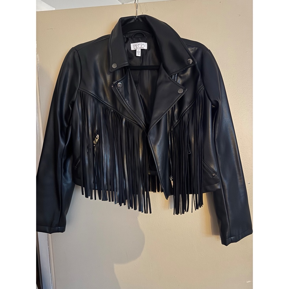 Western fringe leather jacket